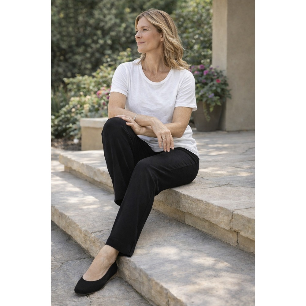 Eileen Fisher Washable Crepe Pants Women's PL Black Pull On‎ Minimalist Comfort